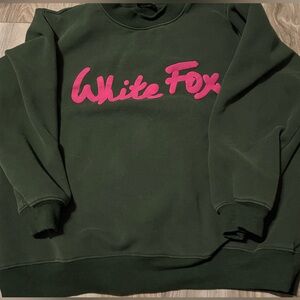 White Fox Green Mock-neck Sweatshirt  with Pink Logo Size M L